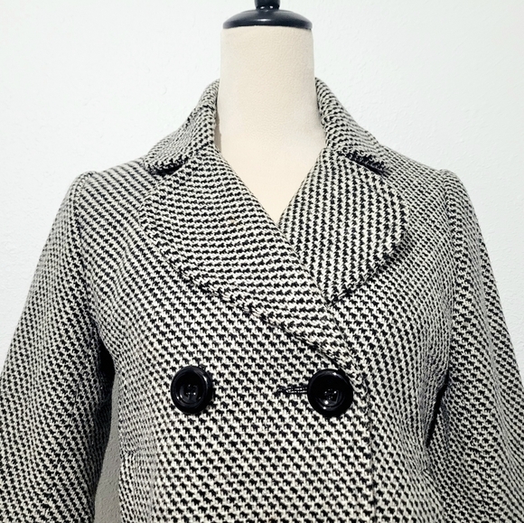 BKE Women’s Houndstooth Peacoat Jacket Size Medium Black White Wool Blend Crop - Picture 3 of 12